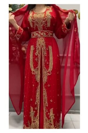 dubai arabic moroccan kaftan dress red