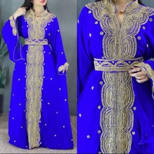eid moroccan kaftan dubai abaya muslim women dress blue (1)