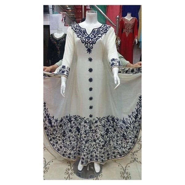 hand embroidery white moroccan dress