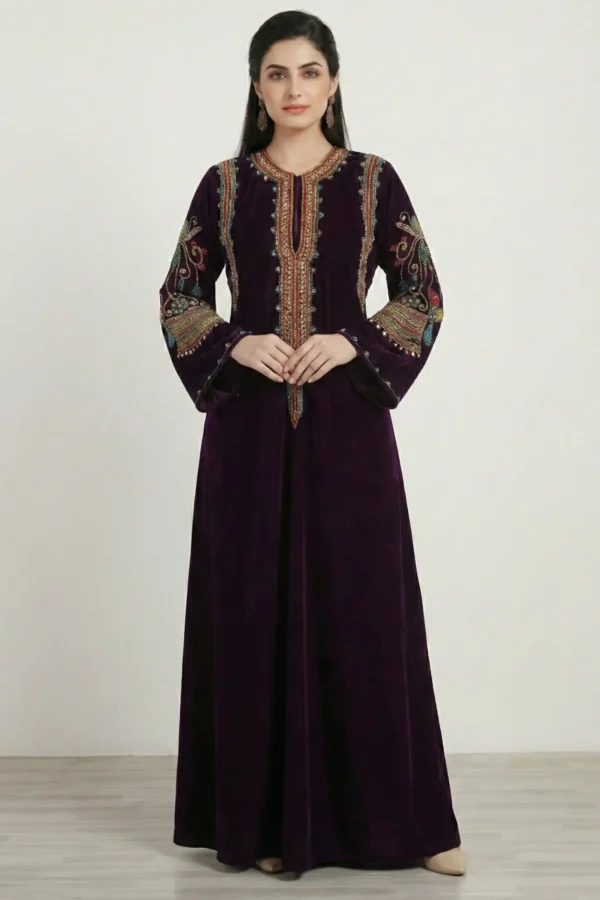 Black and gold embroidered Dubai abaya kaftan with luxury hand embroidery for wedding and evening wear