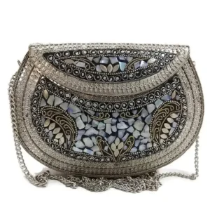 handmade silver pearl clutch purse for women