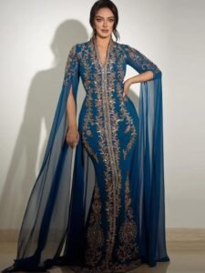 elegant dubai kaftan hand beaded arabic chiffon long evening dress