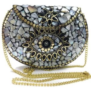 handmade evil eye mosaic metal silver clutch purse (1)