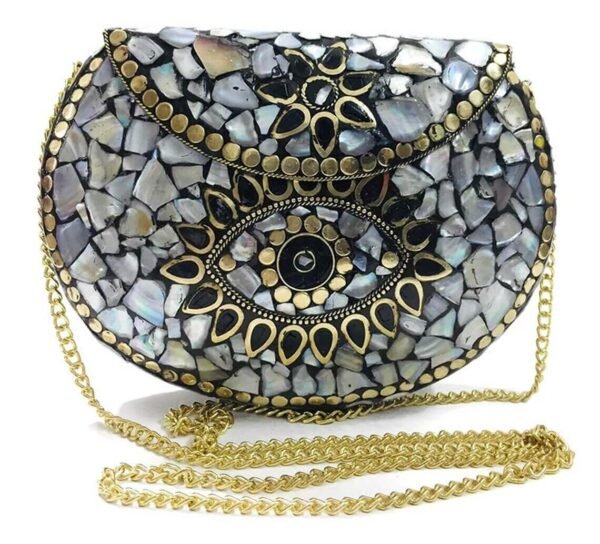 handmade evil eye mosaic metal silver clutch purse (1)