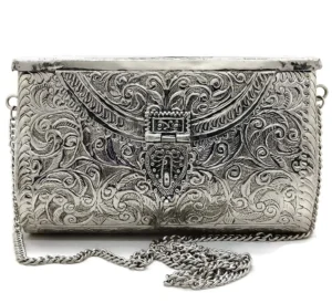 Handmade Silver Metal Box Clutch Evening Bag