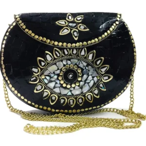 evil eye mosaic stone black clutch bag