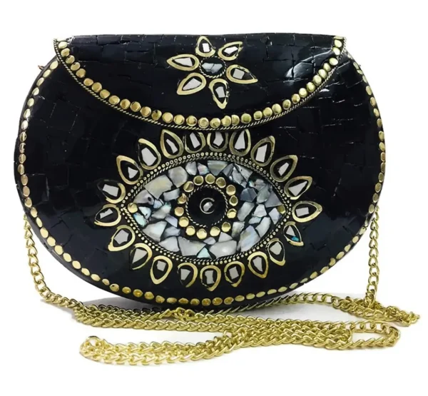 evil eye mosaic stone black clutch bag