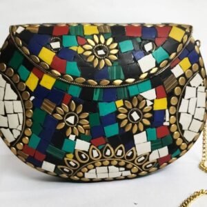 mosaic stone metal multicolor clutch bag