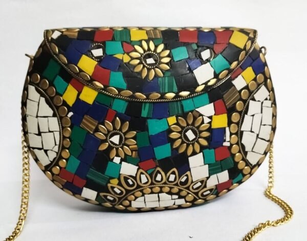 mosaic stone metal multicolor clutch bag