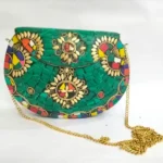 Handmade Mosaic Stone Metal Green Clutch Bag