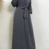 Gray Abaya Muslim Dress with Pockets