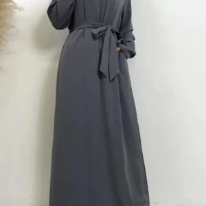 Gray Abaya Muslim Dress with Pockets