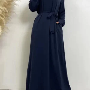 Navy Blue Abaya Muslim Dress with Pockets