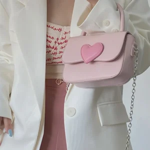 Heart Girly Small Square Pink Shoulder Bag
