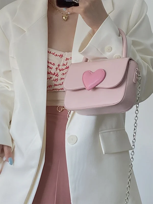Heart Girly Small Square Pink Shoulder Bag