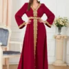 Lace Embroidered Designer Kaftan Maxi Dress red