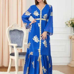 Blue Printed Party Dresses Abayas for Women