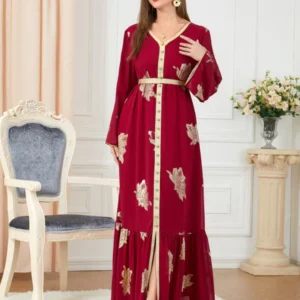 Red Printed Party Dresses Abayas for Women