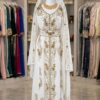 White Moroccan bridal kaftan with gold embroidery and hood (1)