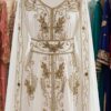 White Moroccan bridal kaftan with gold embroidery and hood (2)