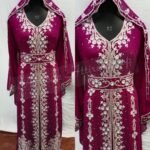 Moroccan hooded kaftan with silver embroidery