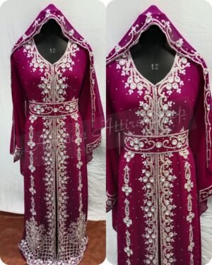 Moroccan hooded kaftan with silver embroidery