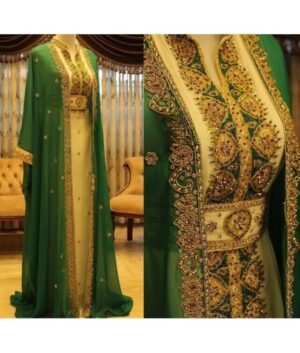 Luxurious Hand-Beaded Moroccan Caftan Arabic Maxi Dress for Women