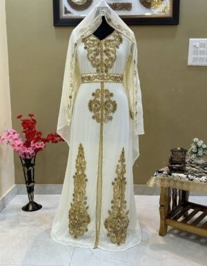 Beautiful Off-White Dubai Moroccan Beaded Kaftan