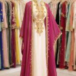 Fuchsia pink Moroccan kaftan with white inner dress (1)