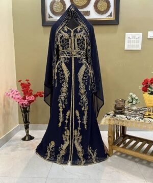 Navy Blue Dubai Moroccan Beaded Kaftan
