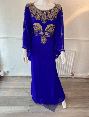 Royal Blue Zari Stone Kaftan Handcrafted Wedding Party Dress