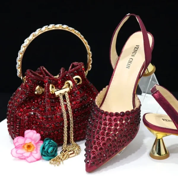 Wine Diamond Pumps Sandel & Matching Bag Set