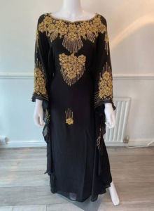 Black Zari Stone Kaftan Handcrafted Wedding Party Dress