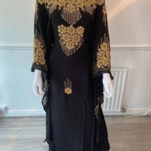 Black Zari Stone Kaftan Handcrafted Wedding Party Dress