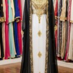 Black and white Moroccan kaftan with gold embroidery (3)