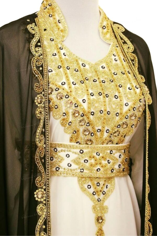 Black and white Moroccan kaftan with gold embroidery (4)
