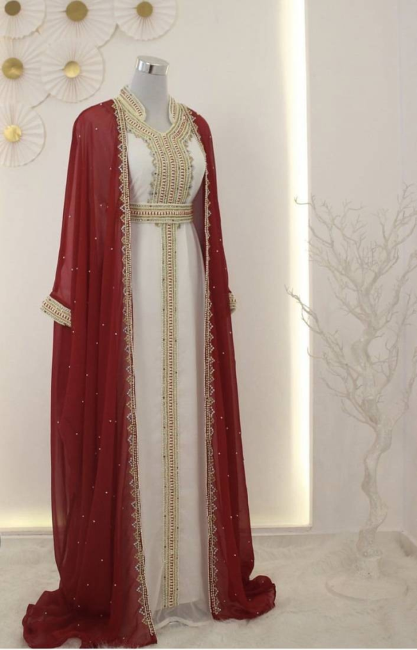 Elegant Maroon & White Handcrafted Zari Work Stitched Georgette Kaftan Dress for Party and Wedding