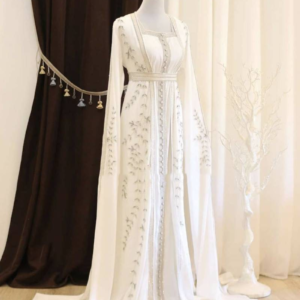 Elegant White Handcrafted Zari Work Stitched Georgette Kaftan for Party and Wedding