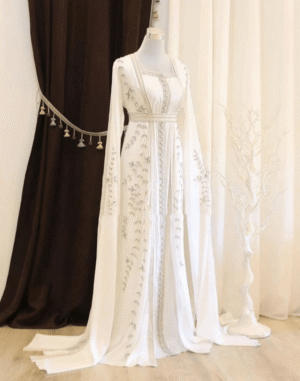 Elegant White Handcrafted Zari Work Stitched Georgette Kaftan for Party and Wedding