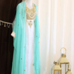 Elegant Sky Blue & White Handcrafted Zari Work Stitched Georgette Kaftan