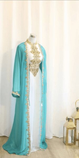 Sky Blue & White Handcrafted Zari Work Stitched Georgette Kaftan for Party and Wedding