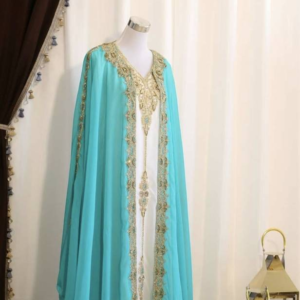 Elegant Sky Blue & White Handcrafted Zari Work Stitched Georgette Kaftan for Party and Wedding