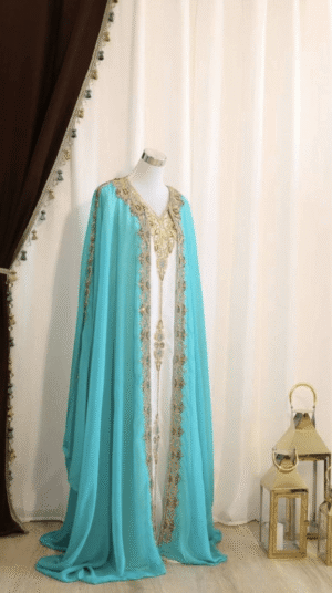 Elegant Sky Blue & White Handcrafted Zari Work Stitched Georgette Kaftan for Party and Wedding
