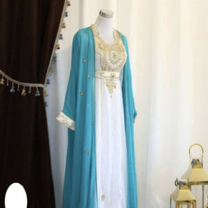 Elegant Sky Blue & White Handcrafted Zari Work Kaftan for Party and Wedding