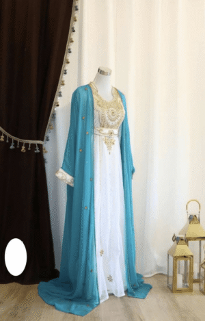Elegant Sky Blue & White Handcrafted Zari Work Kaftan for Party and Wedding