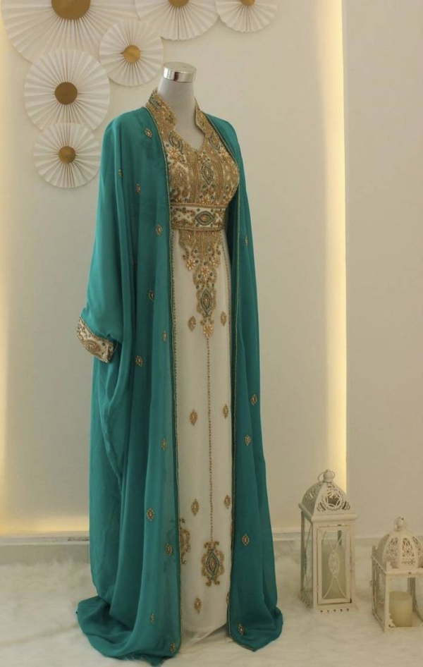 Sky Blue Zari Kaftan Wedding Dress