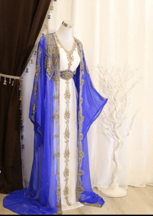 Royal Blue Georgette Kaftan with Handcrafted Zari Work Wedding & Party Dress