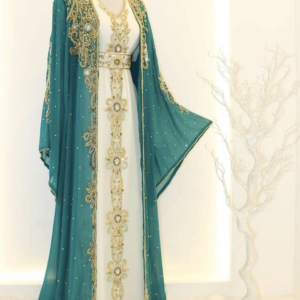 Sky Blue Wedding Guest Kaftan Handcrafted Zari Work Georgette Dress