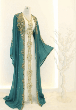Sky Blue Wedding Guest Kaftan Handcrafted Zari Work Georgette Dress