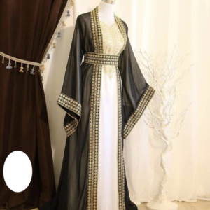 Black and White Zari Kaftan Dress Handcrafted Georgette for Weddings & Parties